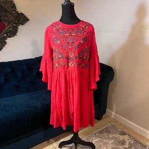 Umgee Red Floral Embroidered Mini Dress